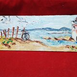 Pictura franceza cu peisaj marin, pe lemn